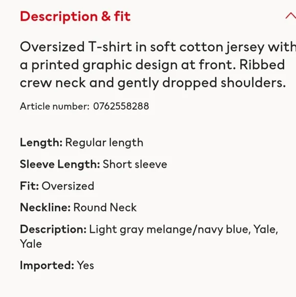 H&M Oversized Printed Tee in Cotton Jersey with Yale University on Front - Picture 11 of 13